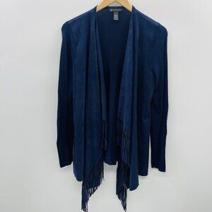 INC International Concepts Womens Medium Faux Suede Fringe Cardigan Sweater Blue